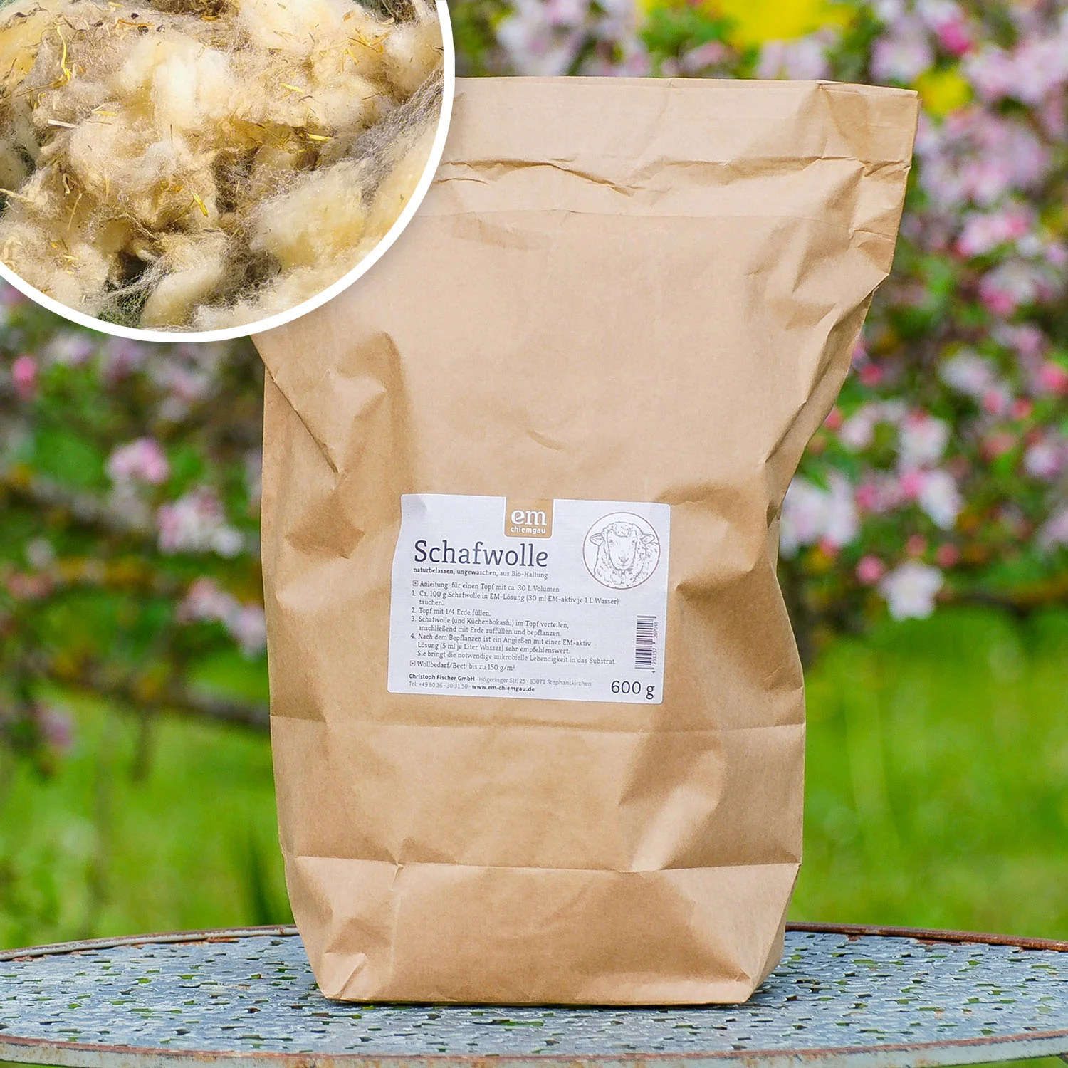 Unbehandelte Schafwolle, 600g